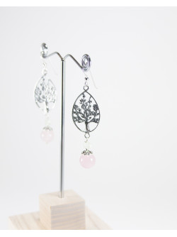 Boucles d'oreilles arbre de vie quartz rose et préhnite, Sanùk Création