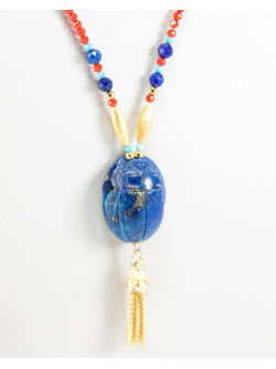 Collier Scarabée en Lapis Lazuli, Cornaline et Turquoise, Sanuk Création. Bayonne