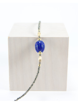 Bracelet Pyrite Scarabée Lapis Lazuli, Collection Khépri, Sanuk Création
