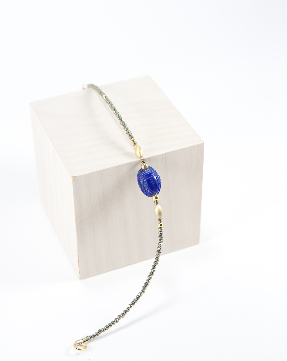 Bracelet Pyrite Scarabée Lapis Lazuli, Collection Khépri, Sanuk Création