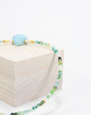 Collier Jade, Turquoise, Perle d'eau douce, Préhnite, Grenat grossulaire, pendentif en Larimar. Sanuk Création, Bayonne