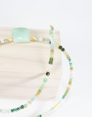 Collier Jade, Turquoise, Perle d'eau douce, Préhnite, Grenat grossulaire, pendentif en Chrysoprase. Sanuk Création, Bayonne