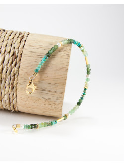 Bracelet épure Jade, Turquoise, Perle d'eau douce, Préhnite, Grenat grossulaire. Sanuk Création, Bayonne