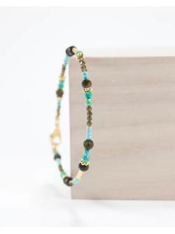 Bracelet collection épure Turquoise et Obsidienne dorée. Sanùk Création. Bayonne.
