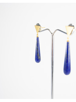 Boucles d'oreilles goutte Lapis Lazuli et triangle plaqué or, Sanùk Création, Bayonne