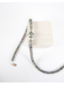 Collier en Labradorite et Perle de Tahiti, Sanùk Création, artisans bijoutiers, Bayonne