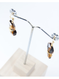 Boucles d'oreilles en Oeil de Tigre, apprêts en argent plaqué or, Sanùk Création, atelier boutique à Bayonne