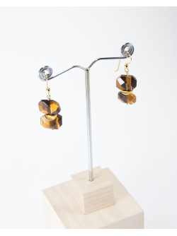 Boucles d'oreilles en Oeil de Tigre, apprêts en argent plaqué or, Sanùk Création, atelier boutique à Bayonne