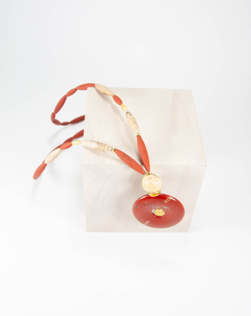 Sautoir Donut PI Jaspe Rouge et Jaspe Paysage, Sanùk Création, Artisans Créateurs de bijoux à Bayonne