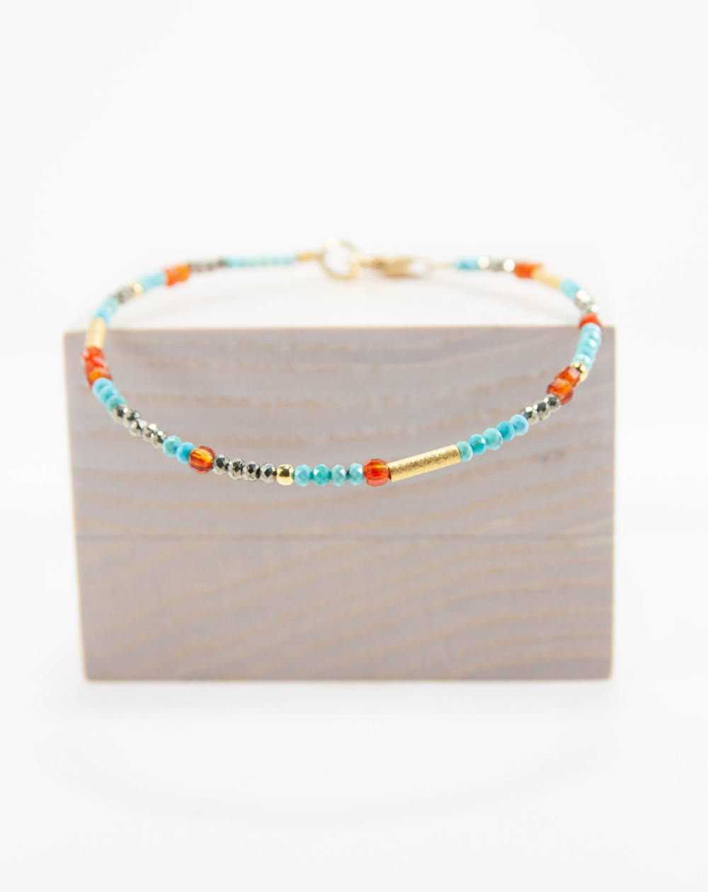 Bracelet Turquoise Pyrite Cornaline, collection épure, Sanùk Création, Atelier Boutique Bayonne