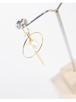 Boucles d'oreille créoles en Perle d'eau douce, plaqué or, Sanuk Création, Bayonne