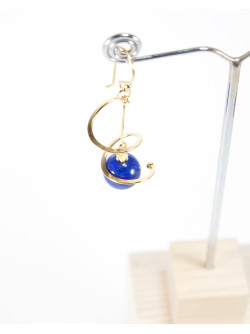 Boucles d'oreilles torsade en Lapis Lazuli, argent Plaqué or, Sanuk Création