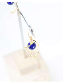 Boucles d'oreilles vrille argent plaqué or, Lapis Lazuli, Sanuk création, Bayonne