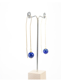 Boucles d'oreilles double chaine en Lapis Lazuli, argent 925 plaqué or, Sanuk Création, Bayonne
