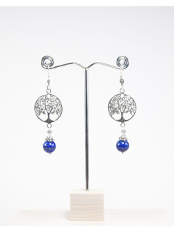 Boucles d'oreilles arbre de vie Lapis Lazuli, Sanuk Création