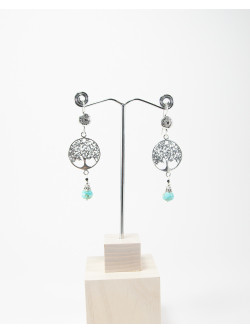 Boucles d'oreilles arbre de vie Turquoise, collection Kimua, Sanuk Création