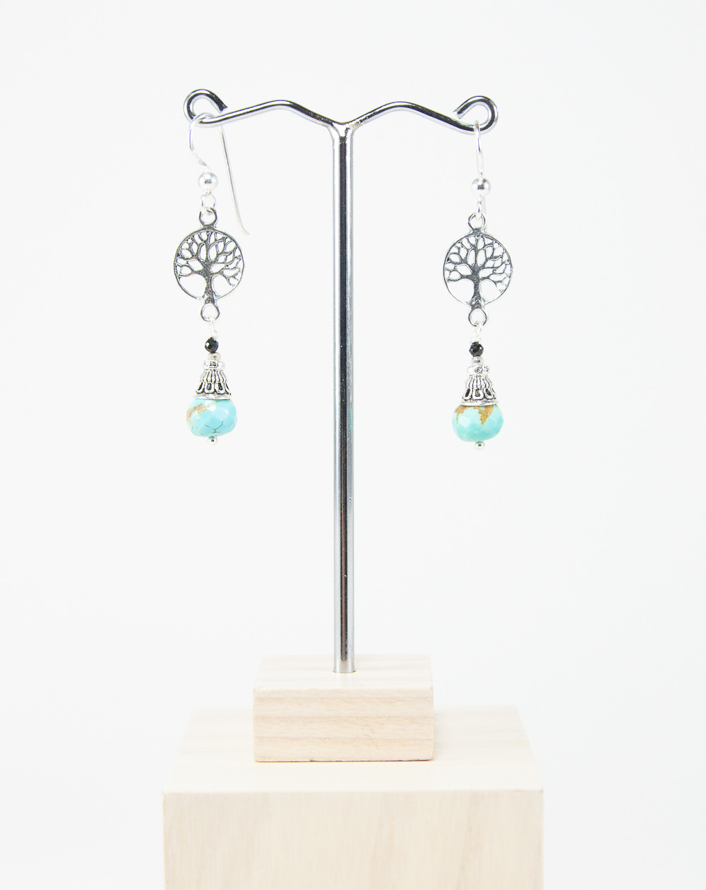 Boucles d'oreille arbre de vie et Turquoise, collection Kimua, Sanuk Création