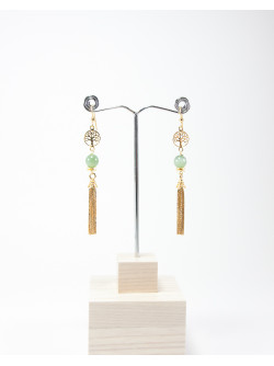 Boucles d'oreilles longue Arbre de vie Jade, Sanuk Création. Collection Kimua