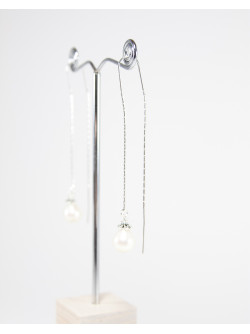 Boucles d'oreilles double chaine en perle d'eau douce, Sanuk Création, Bayonne