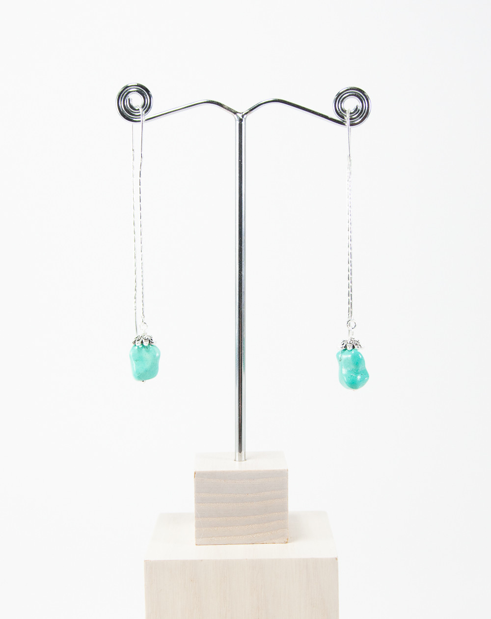 Boucles d'oreilles double chaine, Turquoise d'Arizona, Sanuk Création