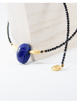 Collier Spinelle scarabée Lapis Lazuli, collection Khépri, Sanuk Création