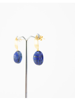 Boucles d'oreilles Scarabée en Lapis Lazuli, collection Khépri, Sanuk Création