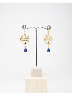 Boucles d'oreilles en arbre de vie et Lapis Lazuli, collection Kimua, Sanuk Création