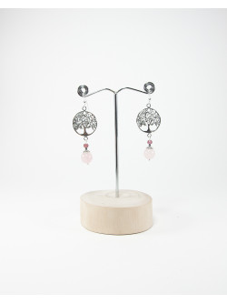 Boucles d'oreilles arbre de vie Quartz Rose, Collection Kimua. Sanuk Création