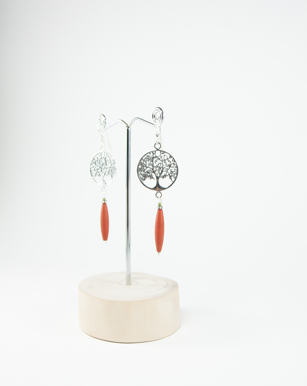 Boucles d'oreilles arbre de vie Jaspe Rouge, Sanuk Création