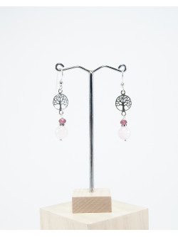 Boucles d'oreilles arbre de vie en Quartz rose. Collection Kimua. Sanuk Création