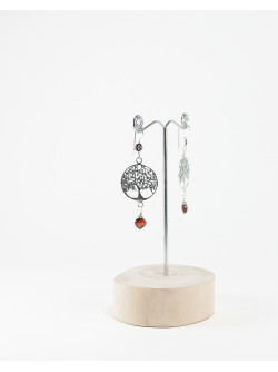 Boucles d'oreilles Arbre de vie Grenat, Collection Kimua. Sanuk Création