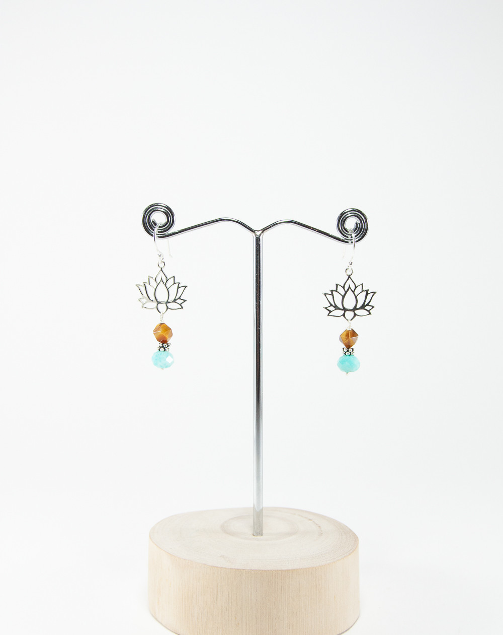Boucles d'oreilles Fleur de Lotus Amazonite, Collection Dokbua, Sanuk Création