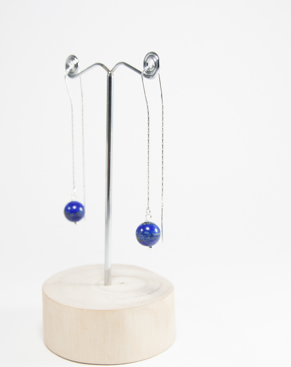 Boucles d'oreille double chaine en Lapis Lazuli. Créateurs Français, SAnuk Création